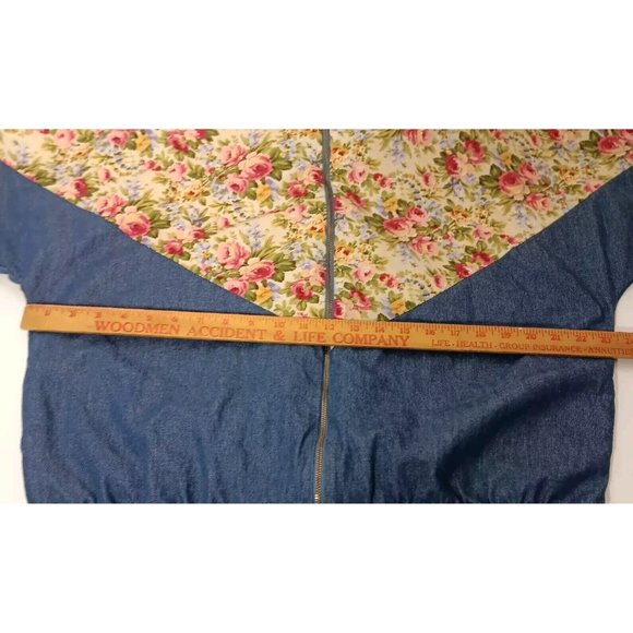 Vintage Womens M Jacket Lightweight Chambray Floral Peony Alice Martin Zip Up - Picture 6 of 16